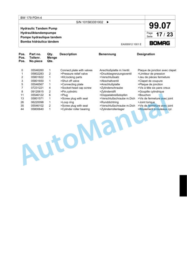 Bomag BW 179 PDH-4 Single Drum Wheel Drive Vibratory Roller Spare Parts Catalogue 00824139 3 Bomag BW 179 PDH-4 Single Drum Wheel Drive Vibratory Roller Spare Parts Catalogue 00824139-3
