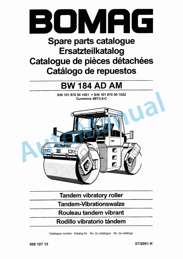 Bomag BW 180 AD AM Tandem Vibratory Roller Spare Parts Catalogue 00810715 1 Bomag BW 180 AD AM Tandem Vibratory Roller Spare Parts Catalogue 00810715