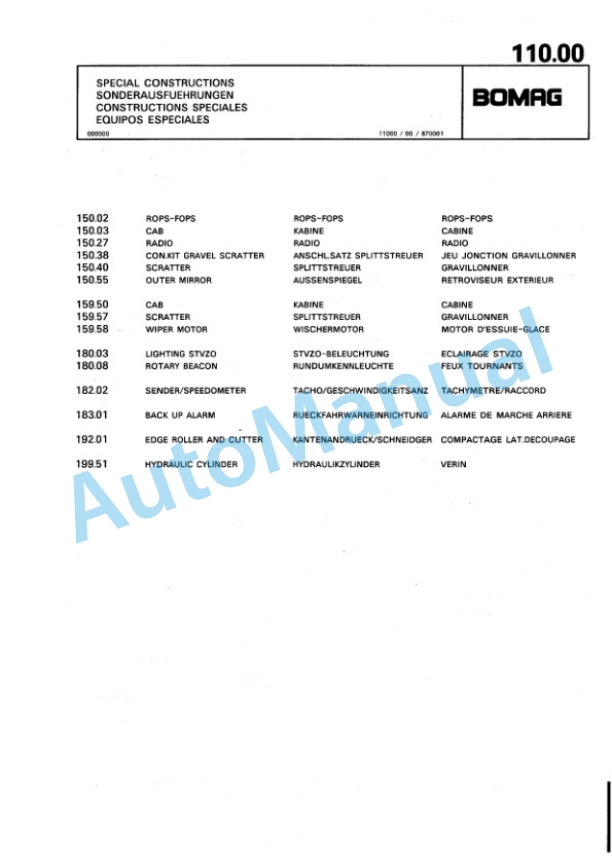 Bomag BW 180 AD AM Tandem Vibratory Roller Spare Parts Catalogue 00810715 4 Bomag BW 180 AD AM Tandem Vibratory Roller Spare Parts Catalogue 00810715-4