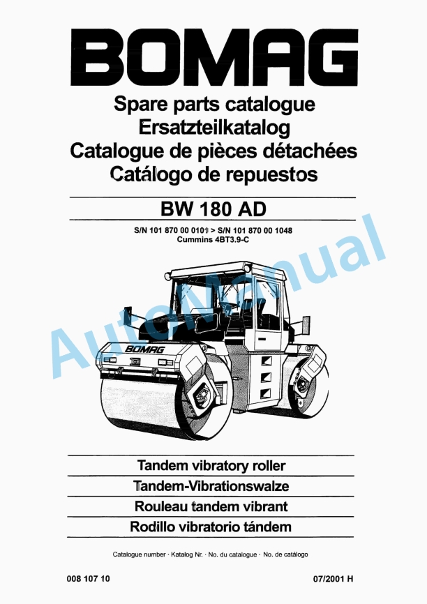 Bomag BW 180 AD Tandem Vibratory Roller Spare Parts Catalogue 00810710 1 Bomag BW 180 AD Tandem Vibratory Roller Spare Parts Catalogue 00810710