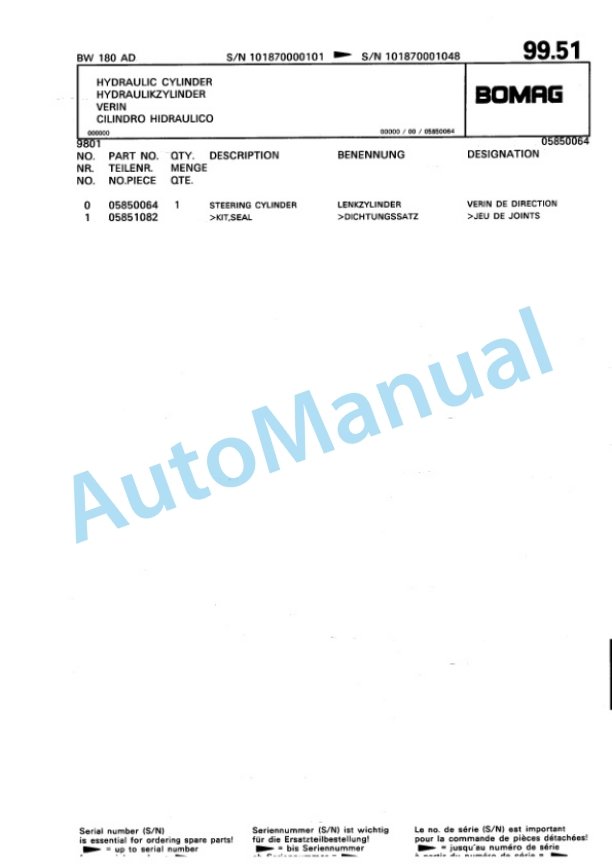 Bomag BW 180 AD Tandem Vibratory Roller Spare Parts Catalogue 00810710 3 Bomag BW 180 AD Tandem Vibratory Roller Spare Parts Catalogue 00810710-3