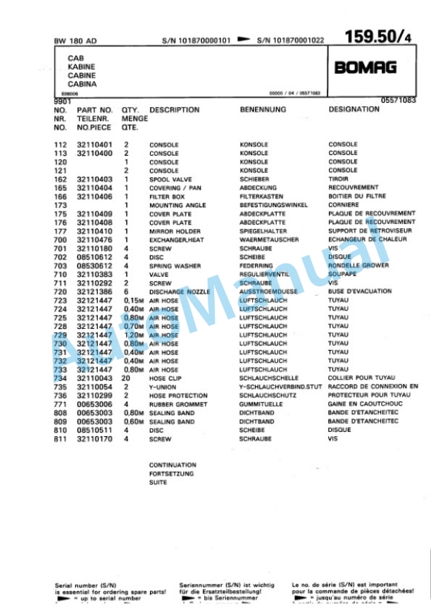 Bomag BW 180 AD Tandem Vibratory Roller Spare Parts Catalogue 00810710 5 Bomag BW 180 AD Tandem Vibratory Roller Spare Parts Catalogue 00810710-5