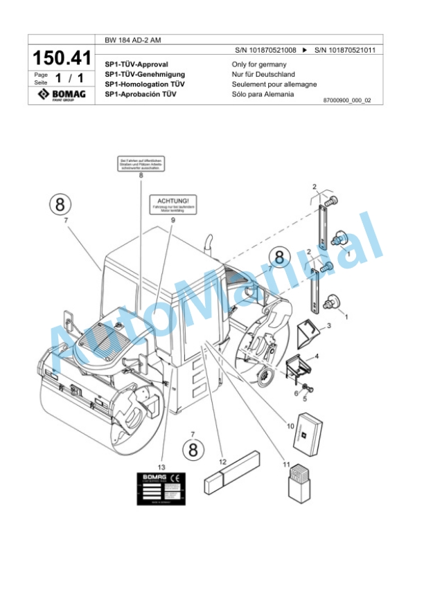 Bomag BW 184 AD-2 AM Tandem Vibratory Roller Spare Parts Catalogue 00817600 4 Bomag BW 184 AD-2 AM Tandem Vibratory Roller Spare Parts Catalogue 00817600-4