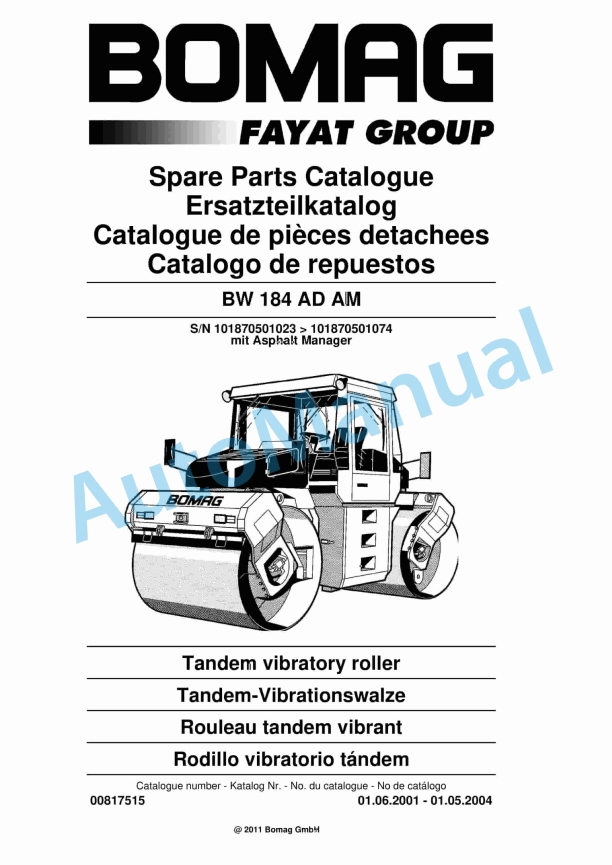 Bomag BW 184 AD AM Tandem Vibratory Roller Spare Parts Catalogue 00817515 1 Bomag BW 184 AD AM Tandem Vibratory Roller Spare Parts Catalogue 00817515