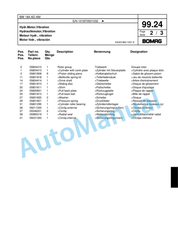 Bomag BW 184 AD AM Tandem Vibratory Roller Spare Parts Catalogue 00817515 3 Bomag BW 184 AD AM Tandem Vibratory Roller Spare Parts Catalogue 00817515-3
