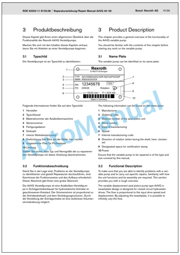 Bomag BW 190 AD-4 AM, BW 203 AD-4 AM Tandem Vibratory Roller Service Manual 00891756 3 Bomag BW 190 AD-4 AM, BW 203 AD-4 AM Tandem Vibratory Roller Service Manual 00891756 - Image 3
