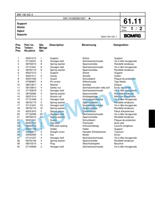 Bomag BW 190 AD-4 Tandem Vibratory Roller Spare Parts Catalogue 00817823 2 Bomag BW 190 AD-4 Tandem Vibratory Roller Spare Parts Catalogue 00817823-2