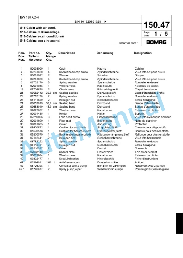 Bomag BW 190 AD-4 Tandem Vibratory Roller Spare Parts Catalogue 00818379 5 Bomag BW 190 AD-4 Tandem Vibratory Roller Spare Parts Catalogue 00818379-5