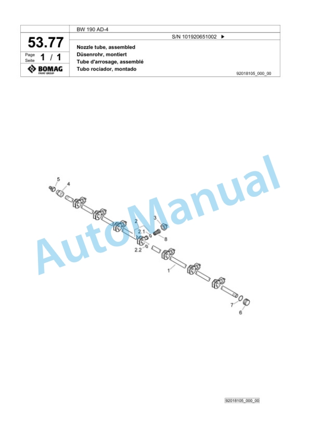 Bomag BW 190 AD-4 Tandem Vibratory Roller Spare Parts Catalogue 00818965 2 Bomag BW 190 AD-4 Tandem Vibratory Roller Spare Parts Catalogue 00818965-2