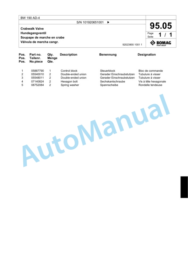 Bomag BW 190 AD-4 Tandem Vibratory Roller Spare Parts Catalogue 00818965 3 Bomag BW 190 AD-4 Tandem Vibratory Roller Spare Parts Catalogue 00818965-3