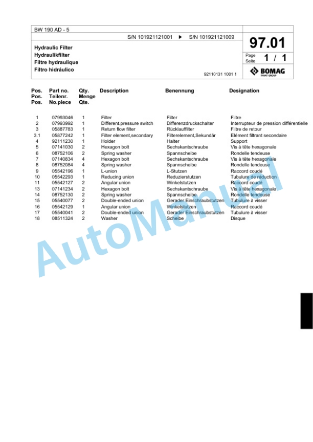 Bomag BW 190 AD-5 Tandem Vibratory Roller Spare Parts Catalogue 00824361 3 Bomag BW 190 AD-5 Tandem Vibratory Roller Spare Parts Catalogue 00824361-3