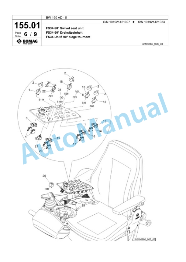 Bomag BW 190 AD-5 Tandem Vibratory Roller Spare Parts Catalogue 00824651 5 Bomag BW 190 AD-5 Tandem Vibratory Roller Spare Parts Catalogue 00824651-5