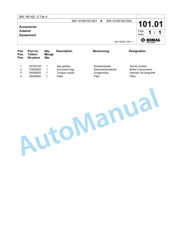 Bomag BW 190 AD-5 Tier 4 Tandem Vibratory Roller Spare Parts Catalogue 00824603 3 Bomag BW 190 AD-5 Tier 4 Tandem Vibratory Roller Spare Parts Catalogue 00824603-3