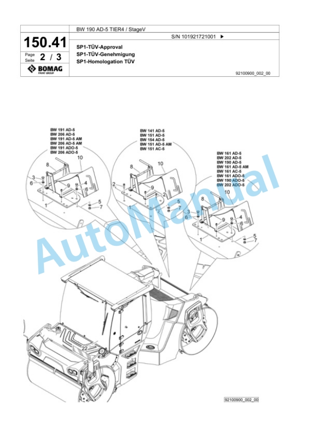 Bomag BW 190 AD-5 TIER4 - StageV Tandem Vibratory Roller Spare Parts Catalogue 00825631 3 Bomag BW 190 AD-5 TIER4 - StageV Tandem Vibratory Roller Spare Parts Catalogue 00825631-3