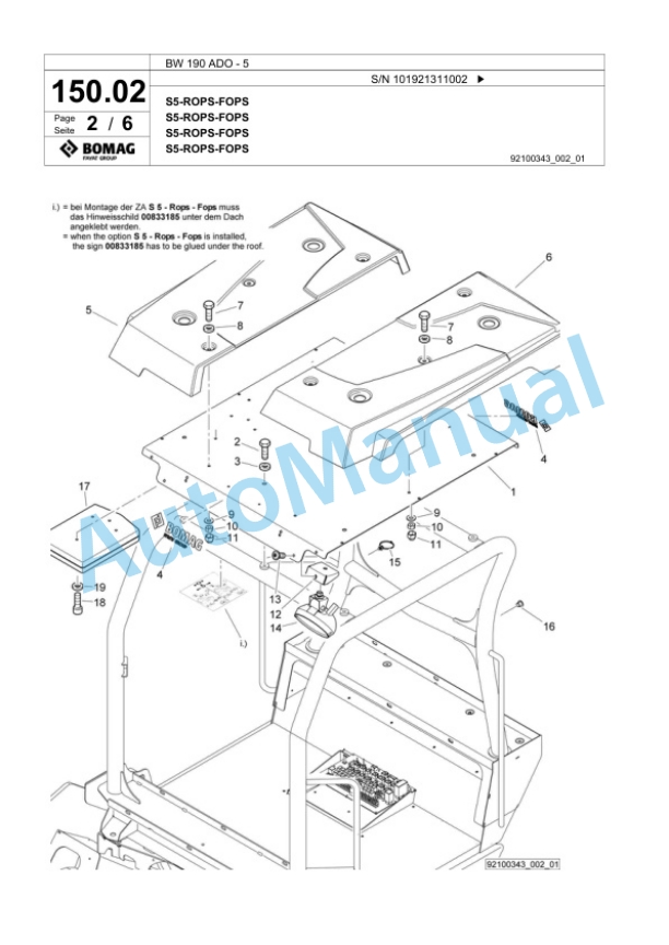 Bomag BW 190 ADO-5 Tandem Vibratory Roller Spare Parts Catalogue 00824363 4 Bomag BW 190 ADO-5 Tandem Vibratory Roller Spare Parts Catalogue 00824363-4