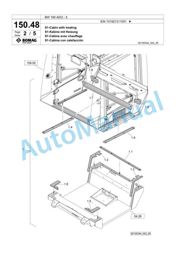 Bomag BW 190 ADO-5 Tandem Vibratory Roller Spare Parts Catalogue 00824363 5 Bomag BW 190 ADO-5 Tandem Vibratory Roller Spare Parts Catalogue 00824363-5