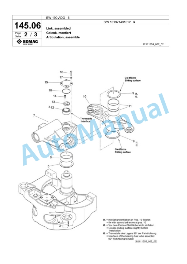 Bomag BW 190 ADO-5 Tandem Vibratory Roller Spare Parts Catalogue 00824661 3 Bomag BW 190 ADO-5 Tandem Vibratory Roller Spare Parts Catalogue 00824661-3