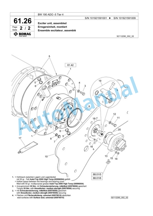 Bomag BW 190 ADO-5 Tier 4 Tandem Vibratory Roller Spare Parts Catalogue 00824949 2 Bomag BW 190 ADO-5 Tier 4 Tandem Vibratory Roller Spare Parts Catalogue 00824949-2