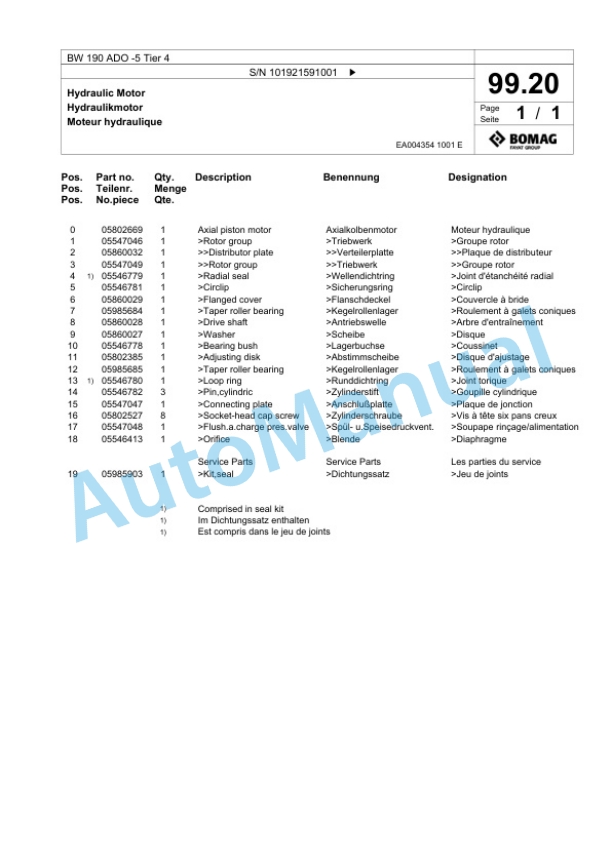 Bomag BW 190 ADO-5 Tier 4 Tandem Vibratory Roller Spare Parts Catalogue 00824949 3 Bomag BW 190 ADO-5 Tier 4 Tandem Vibratory Roller Spare Parts Catalogue 00824949-3