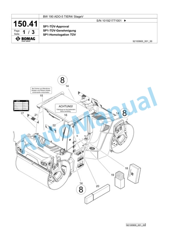 Bomag BW 190 ADO-5 TIER4 - StageV Tandem Vibratory Roller Spare Parts Catalogue 00825641 3 Bomag BW 190 ADO-5 TIER4 - StageV Tandem Vibratory Roller Spare Parts Catalogue 00825641-3
