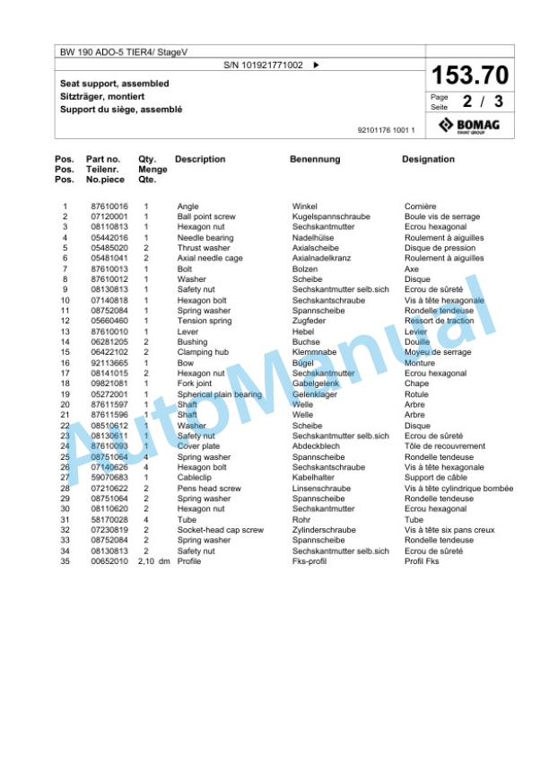 Bomag BW 190 ADO-5 TIER4 - StageV Tandem Vibratory Roller Spare Parts Catalogue 00825641 4 Bomag BW 190 ADO-5 TIER4 - StageV Tandem Vibratory Roller Spare Parts Catalogue 00825641-4
