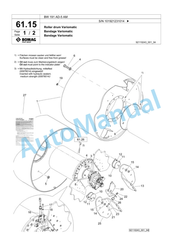 Bomag BW 191 AD-5 AM Tandem Vibratory Roller Spare Parts Catalogue 00824285 2 Bomag BW 191 AD-5 AM Tandem Vibratory Roller Spare Parts Catalogue 00824285-2