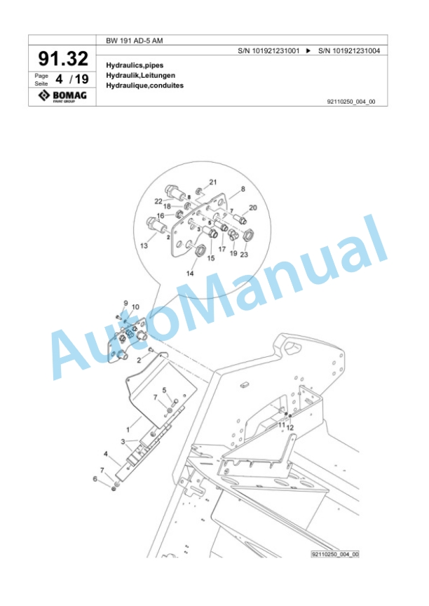 Bomag BW 191 AD-5 AM Tandem Vibratory Roller Spare Parts Catalogue 00824285 3 Bomag BW 191 AD-5 AM Tandem Vibratory Roller Spare Parts Catalogue 00824285-3