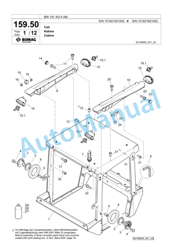 Bomag BW 191 AD-5 AM Tandem Vibratory Roller Spare Parts Catalogue 00825969 5 Bomag BW 191 AD-5 AM Tandem Vibratory Roller Spare Parts Catalogue 00825969-5