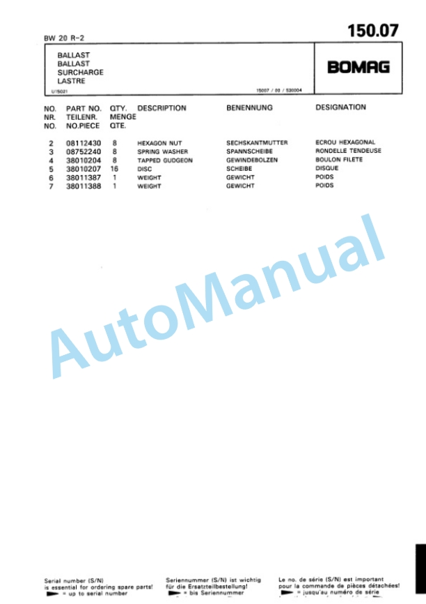 Bomag BW 20 R-2 Tire Roller Spare Parts Catalogue 00818808 FR 5 Bomag BW 20 R-2 Tire Roller Spare Parts Catalogue 00818808 FR-5