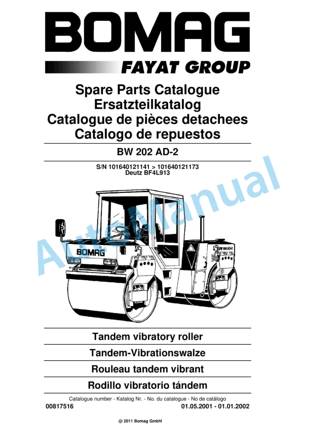 Bomag BW 202 AD-2 Tandem Vibratory Roller Spare Parts Catalogue 00817516