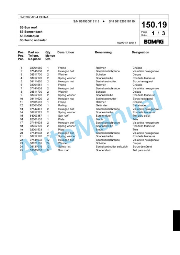 Bomag BW 202 AD-4 CHINA Tandem Vibratory Roller Spare Parts Catalogue 00818367 5 Bomag BW 202 AD-4 CHINA Tandem Vibratory Roller Spare Parts Catalogue 00818367-5