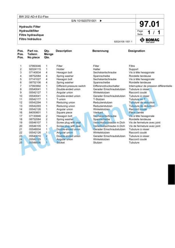 Bomag BW 202 AD-4 EU-Flex Tandem Vibratory Roller Spare Parts Catalogue 00824395 3 Bomag BW 202 AD-4 EU-Flex Tandem Vibratory Roller Spare Parts Catalogue 00824395-3