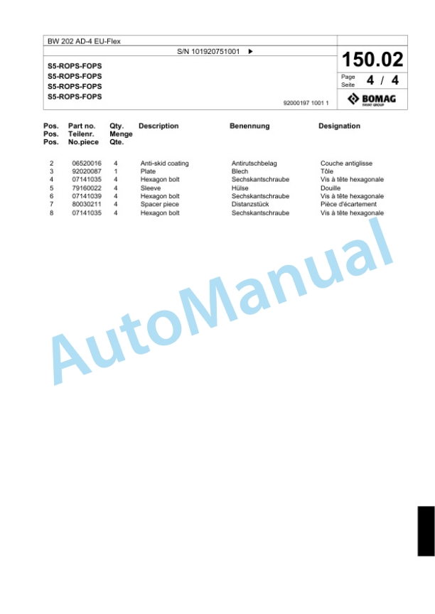 Bomag BW 202 AD-4 EU-Flex Tandem Vibratory Roller Spare Parts Catalogue 00824395 5 Bomag BW 202 AD-4 EU-Flex Tandem Vibratory Roller Spare Parts Catalogue 00824395-5