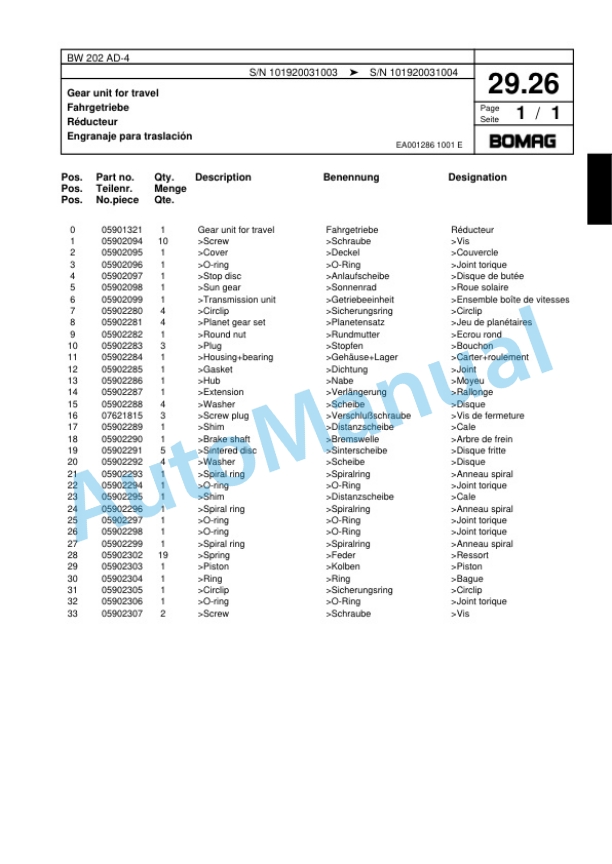 Bomag BW 202 AD-4 Tandem Vibratory Roller Spare Parts Catalogue 00817642 2 Bomag BW 202 AD-4 Tandem Vibratory Roller Spare Parts Catalogue 00817642-2