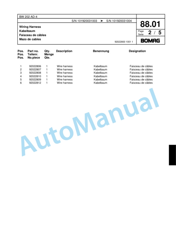 Bomag BW 202 AD-4 Tandem Vibratory Roller Spare Parts Catalogue 00817642 3 Bomag BW 202 AD-4 Tandem Vibratory Roller Spare Parts Catalogue 00817642-3