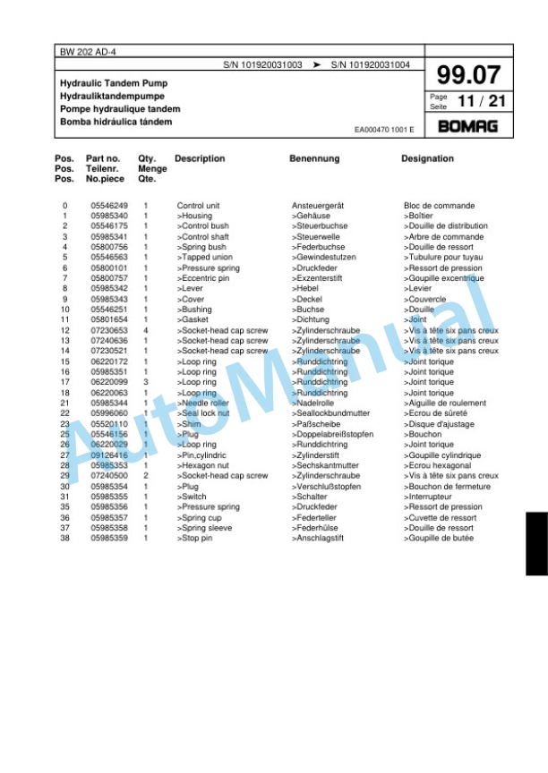 Bomag BW 202 AD-4 Tandem Vibratory Roller Spare Parts Catalogue 00817642 4 Bomag BW 202 AD-4 Tandem Vibratory Roller Spare Parts Catalogue 00817642-4