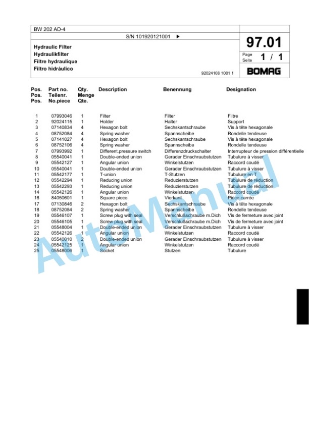 Bomag BW 202 AD-4 Tandem Vibratory Roller Spare Parts Catalogue 00818381 3 Bomag BW 202 AD-4 Tandem Vibratory Roller Spare Parts Catalogue 00818381-3