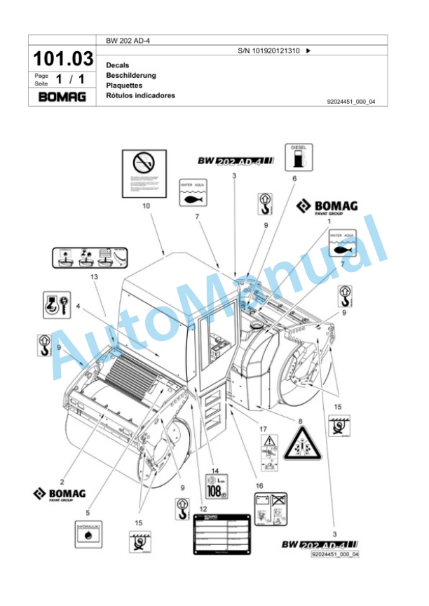 Bomag BW 202 AD-4 Tandem Vibratory Roller Spare Parts Catalogue 00824005 4 Bomag BW 202 AD-4 Tandem Vibratory Roller Spare Parts Catalogue 00824005-4