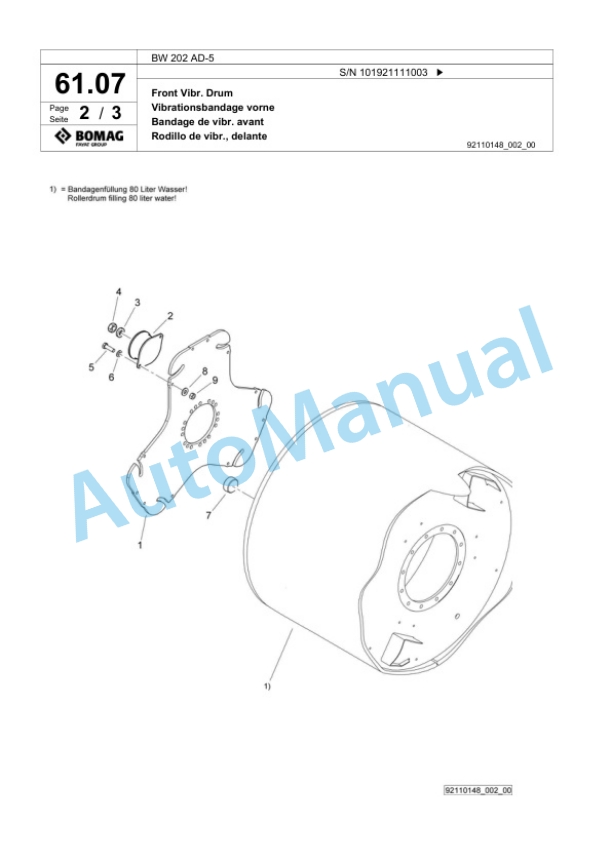 Bomag BW 202 AD-5 Tandem Vibratory Roller Spare Parts Catalogue 00824105 2 Bomag BW 202 AD-5 Tandem Vibratory Roller Spare Parts Catalogue 00824105-2