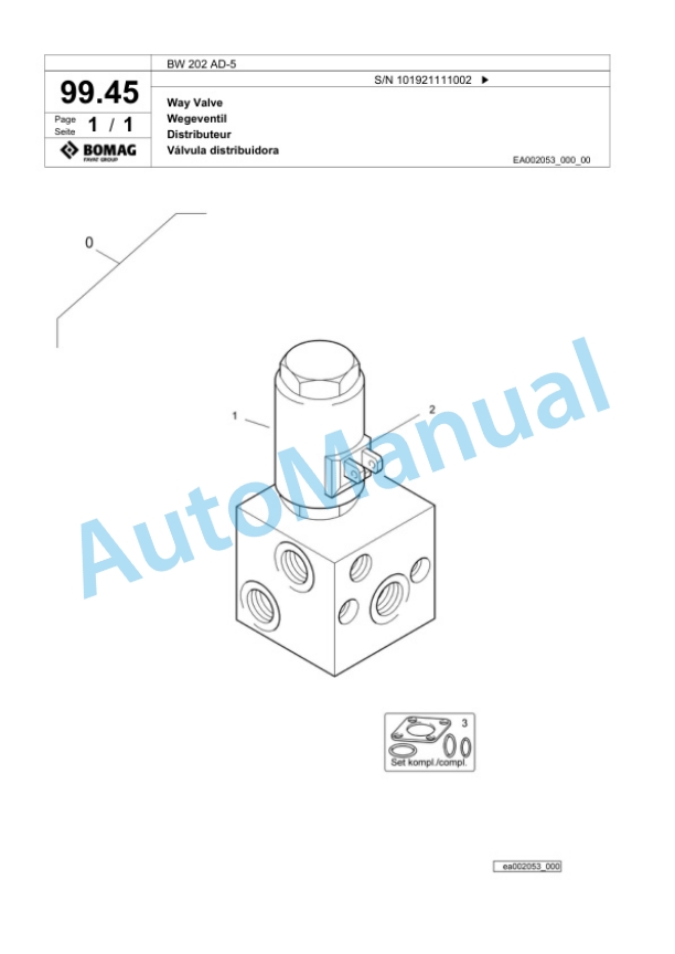 Bomag BW 202 AD-5 Tandem Vibratory Roller Spare Parts Catalogue 00824105 4 Bomag BW 202 AD-5 Tandem Vibratory Roller Spare Parts Catalogue 00824105-4