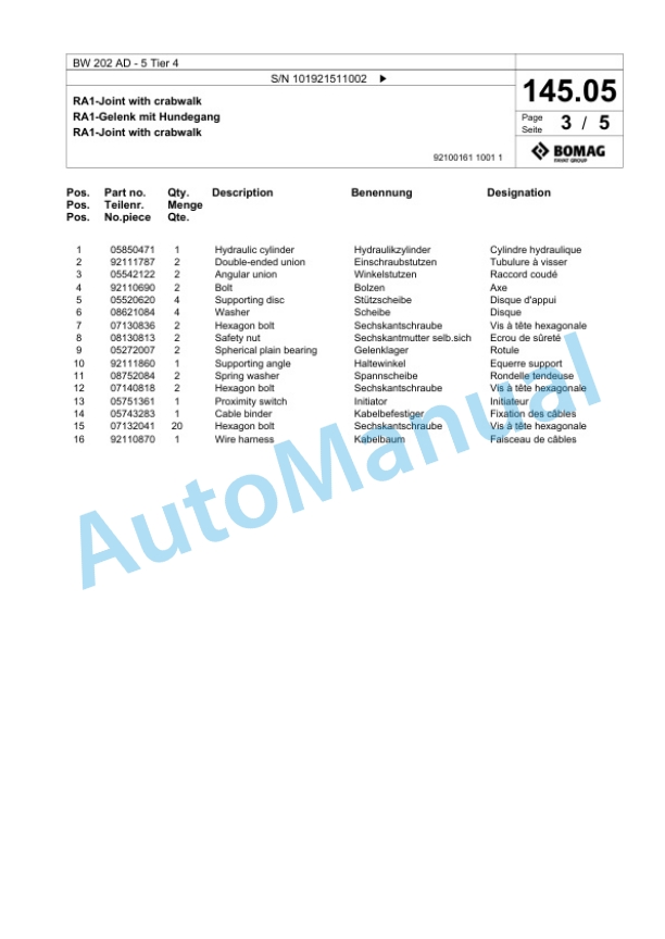 Bomag BW 202 AD-5 Tier 4 Tandem Vibratory Roller Spare Parts Catalogue 00824951 4 Bomag BW 202 AD-5 Tier 4 Tandem Vibratory Roller Spare Parts Catalogue 00824951-4