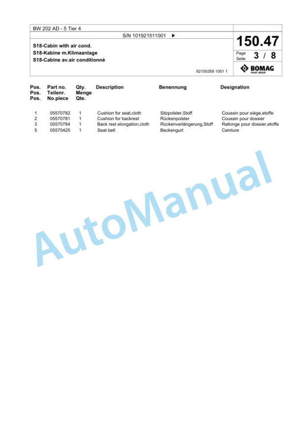 Bomag BW 202 AD-5 Tier 4 Tandem Vibratory Roller Spare Parts Catalogue 00824951 5 Bomag BW 202 AD-5 Tier 4 Tandem Vibratory Roller Spare Parts Catalogue 00824951-5