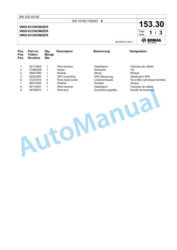 Bomag BW 202 AD-50 Tandem Vibratory Roller Spare Parts Catalogue 00824113 5 Bomag BW 202 AD-50 Tandem Vibratory Roller Spare Parts Catalogue 00824113-5