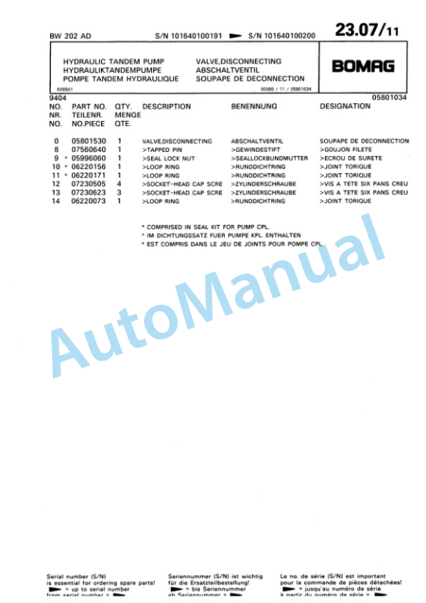 Bomag BW 202 AD Tandem Vibratory Roller Spare Parts Catalogue 00810084 2 Bomag BW 202 AD Tandem Vibratory Roller Spare Parts Catalogue 00810084-2
