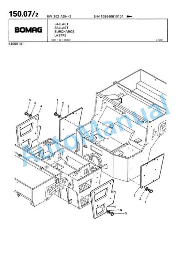 Bomag BW 202 ADH-2 Tandem Vibratory Roller Spare Parts Catalogue 00810961-5
