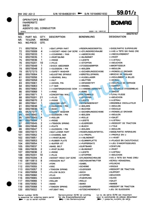 Bomag BW 202 ADH-2 Tandem Vibratory Roller Spare Parts Catalogue 00810962 2 Bomag BW 202 ADH-2 Tandem Vibratory Roller Spare Parts Catalogue 00810962-2