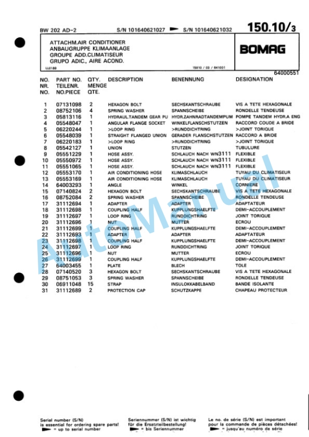 Bomag BW 202 ADH-2 Tandem Vibratory Roller Spare Parts Catalogue 00810962 5 Bomag BW 202 ADH-2 Tandem Vibratory Roller Spare Parts Catalogue 00810962-5