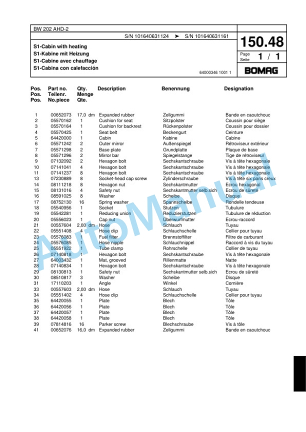 Bomag BW 202 ADH-2 Tandem Vibratory Roller Spare Parts Catalogue 00817518-5