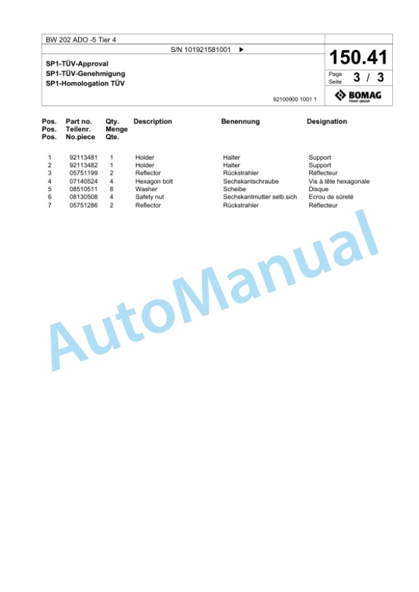 Bomag BW 202 ADO-5 Tier 4 Tandem Vibratory Roller Spare Parts Catalogue 00824953 5 Bomag BW 202 ADO-5 Tier 4 Tandem Vibratory Roller Spare Parts Catalogue 00824953-5