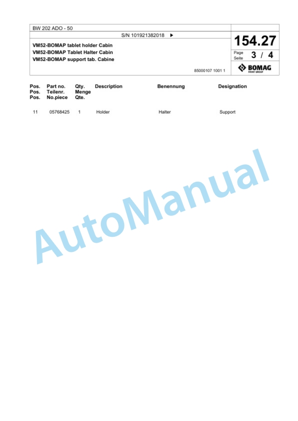 Bomag BW 202 ADO-50 Tandem Vibratory Roller Spare Parts Catalogue 00824419 5 Bomag BW 202 ADO-50 Tandem Vibratory Roller Spare Parts Catalogue 00824419-5